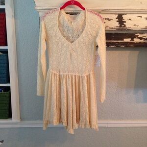 Free People Cream Lace Skater Dress